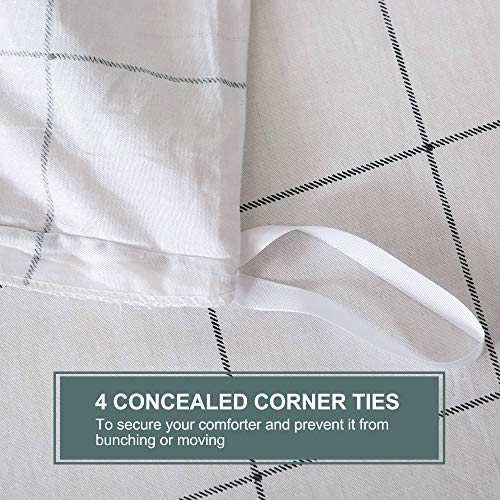 Jellymoni 100% Natural Cotton 3Pcs Plaid Duvet Cover Sets,White With Black Grid Geometric Pattern Printed California King Duvet Cover,With Zipper Closure & Corner Ties(Cal King Size) #TOP5