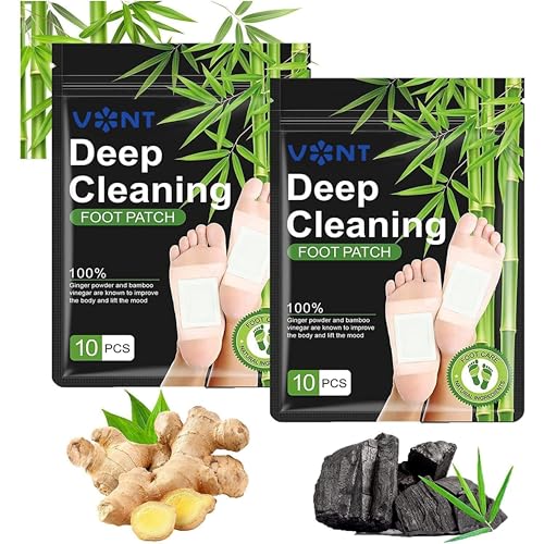 Image of VONT 20 pcs foot patch for detoxification | detox foot patches | foot patch | foot patches | Natural Ginger & Bamboo Vinegar Patches for Toxin Removal Pain Relief, Better Sleep & Circulation for Men & Women (20)