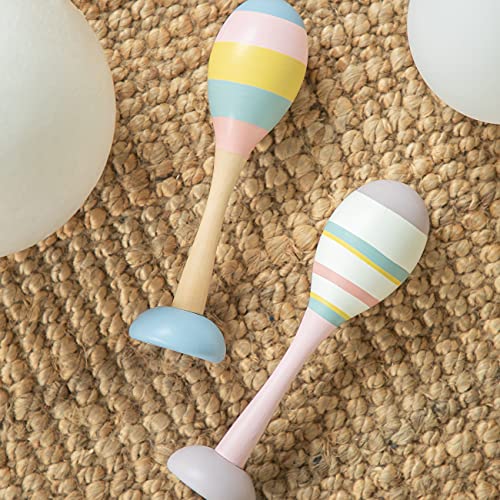 Ruyu Wood Sand Hammer Hand Percussion Maracas Shakers Rattles Percussion Instrument Educational Toy Mexican Fiesta Decoration For Kids Party Game Playing, Set Of 2 #TOP6