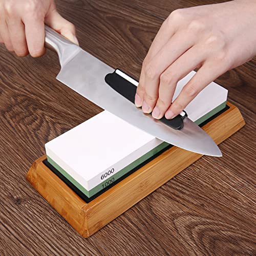 Sharpening Stones For Knives, Knife Sharpening Kit With 1000/6000 2 Side, Wet Stones For Sharpening Knives With Non-Slip Bamboo Base & Angle Guide #TOP5