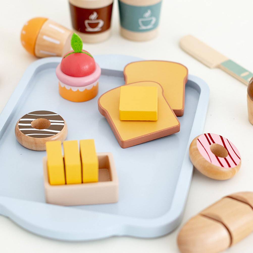 Set de Comida de Desayuno de Madera para Jugar, Juguete Educativo de Juego de Roles