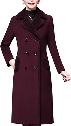 Aprsfn Women's Double-breasted Notched Lapel Midi Wool Blend Pea Coat Jackets