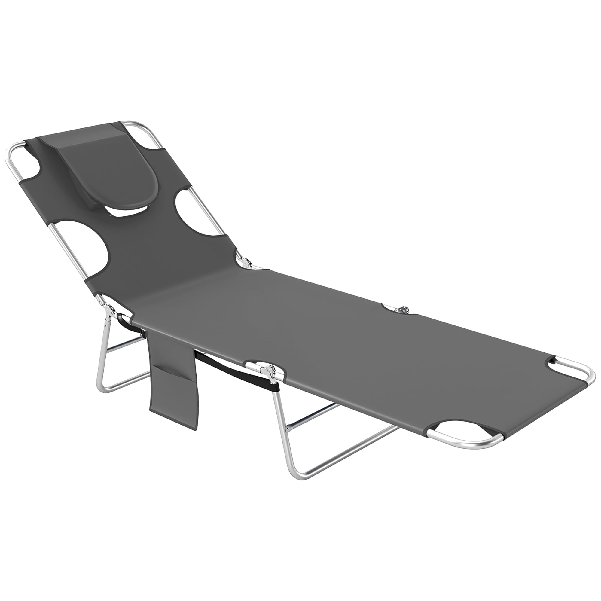 Outsunny Grey Steel Foldable Sun Lounger 5-Level Adjustable