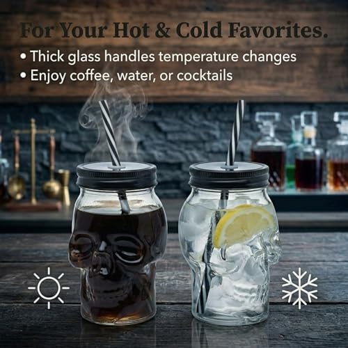 Set de 2 Vasos Godinger Mason Skull 16oz con Tapa y Pajilla miniatura 5