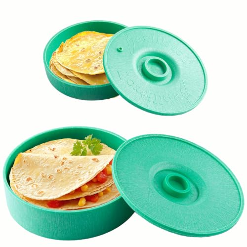 Tortilla Warmer - Tortilla server -Pancake Keeper -One large & One small combination - Food Container - Perfect for Keeping Tortillas, Pancakes, Waffles Warm -Microwave Save(Green)