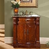 Silkroad Exclusive Granite Stone Top Single Sink Bathroom Vanity with Cherry Finish Cabinet, 33',...