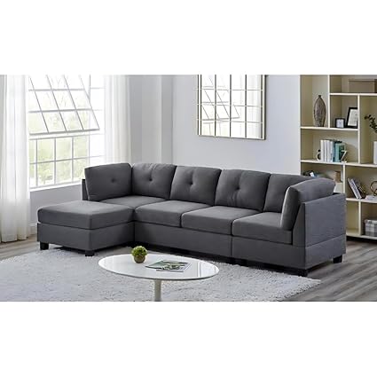 Cozyheaven Briana 4 Seater Fabric L Shaped Sectional Sofa Set for Living Room (Dark Grey)