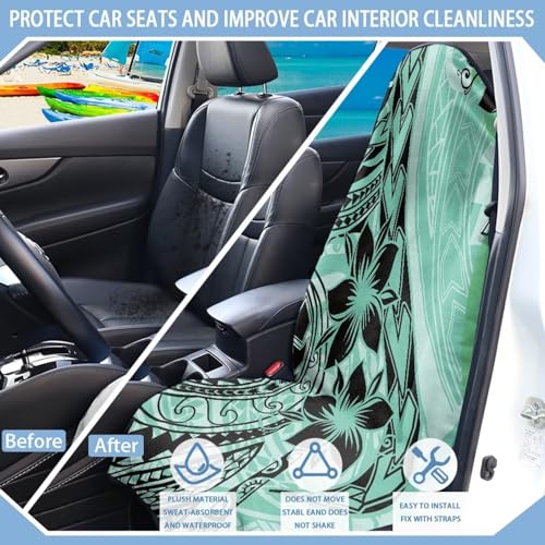 Image of Car Seat Towel Cover Waterproof & Non-Slip Green Polynesian Tattoo Automotive Vehicles Seat Cover Protectors Fashion Auto Interior Fit Most Car, Truck, SUV, or Van