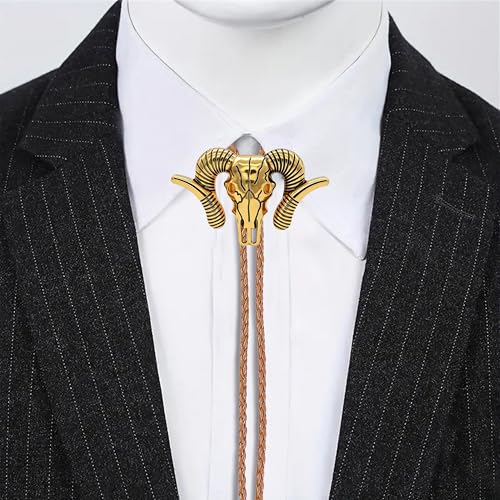 Image of Jeilwiy Bolo Tie for Men Western Cowboy Tie Necklace Gold Bolo Tie Leather Necktie Halloween Tie Accessories for Women