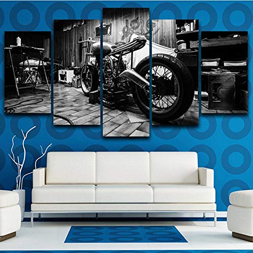GIRDSS Tableaux Impressions sur Toile HD Imprimé Modulaire Toile Affiches 5 Parties Tableau Pièces décoration Vintage Moto Cadre Mur Art Peinture Décoration De La Maison Salon150x80cm Cover