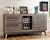 LUXOAK 60" Bar Cabinet with Built-in Beverage Refrigerator Cooler, Wine & Coffee Bar Cabinet with 24 Cans Mini Fridge, Sideboard Cabinet with Storage for Home Bar, Living Room or Office (Grey)