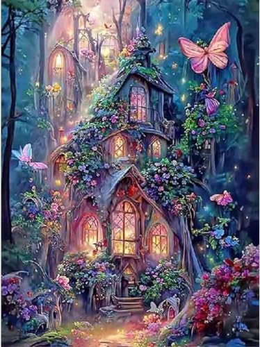 GUMITOON Kits de arte de diamante para adultos - casa de pintura de diamante com broca completa redo