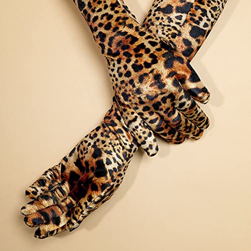 ILUFAM Long Leopard Gloves 21" - Fancy Dress Hen Party Velvet Elbow Length for Women - Cosplay Costume Halloween Festival Multicolor - Image 3