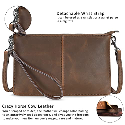Image of befen Genuine Leather Wristlet Clutch Wallet Purses Small Crossbody Bags for Women with RFID Blocking Card Slots