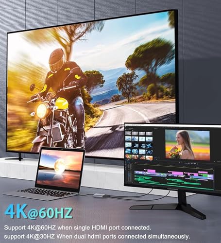 Image of USB C to Dual HDMI Adapter 4K@60hz, Type C to HDMI Splitter for 2 Monitors, USB C Hub Extend Display for MacBook Air /Pro, More Laptops with Thunderbolt 3 /4 Ports