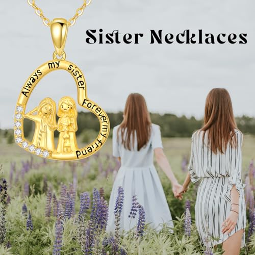 KECHO 14K Real Gold Sister Necklace for Women - Heart Mother Pendant Jewelry for Brother - Mothers Day Birthday Gifts for Mom Friends2