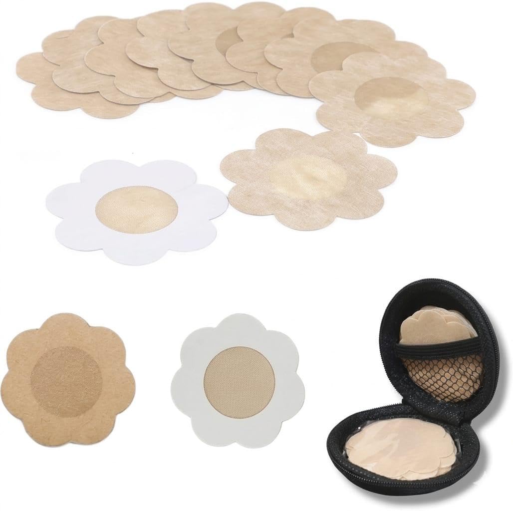 Women's Disposable Cotton Nipple Covers Beige Adhesive Bra Petals-image-39