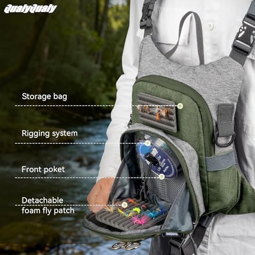 QulayQualy Fly Fishing Chest Pack Vest Tackle Fly Bag miniatura 6