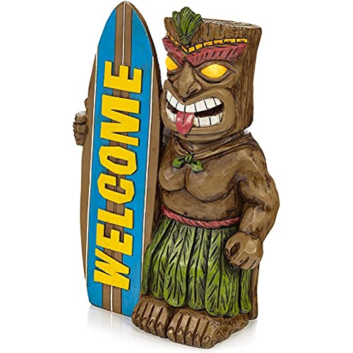 WINBST Tiki Statue, Solar Powered LED Garden Light with Welcome Surfboard Tropical for Outdoor Garden Decoration 5 × 10 × 15cm - Image 2
