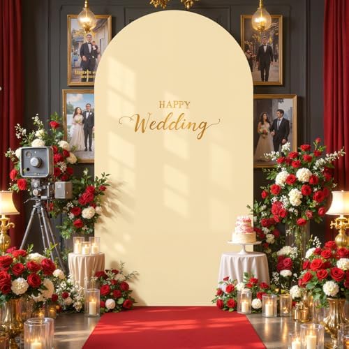 Champagne Wedding Arch Backdrop Cover 6.6FT Spandex Arch Covers Round Top Chiara Arch Stand Covers for Party Birthday Ceremony Banquet Decoration