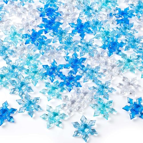 BOARDFEB 120Pcs Winter Acrylic Snowflake Ornaments 3D Blue Translucent Snowflake Crystals Gems Christmas Xmas Pendant Beads DIY Crafts for Vase Filler Party Wedding Arts Crafts Decoration