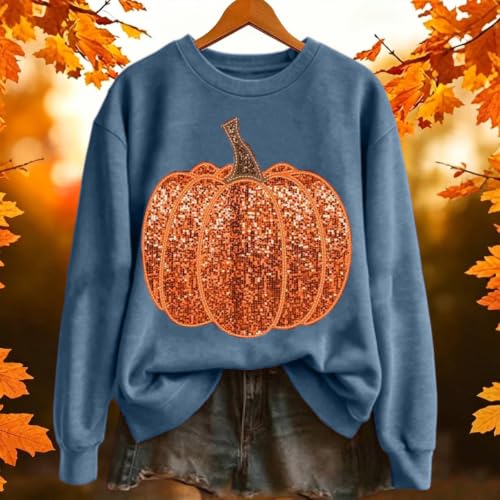 Pumpkin Sweatshirt Women Sequin Oversized Crewneck Halloween Sweatshirts - image 3