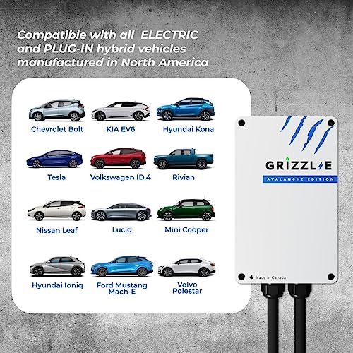 Image of Grizzl-E Classic Level 2 Electric Vehicle (EV) Charger up to 40 Amp, UL Certified Indoor /Outdoor Electric Car Fast Wall Charging Station, NEMA 6-50 Plug, 24 feet Premium Cable, Avalanche Edition