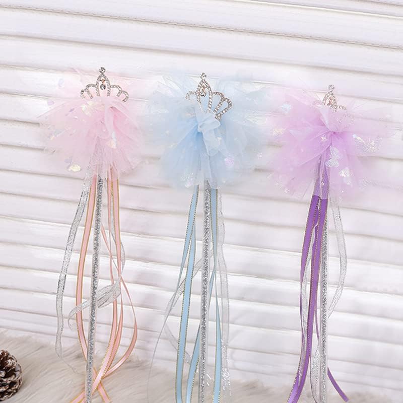 Kit de varita mágica de hadas con borlas varita de princesa corona de encaje varitas de ángel para niñas cintas mágicas varitas serpentinas disfraz