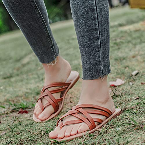 Image of Luoika Women's Wide Width Flat Sandals, Flip Flop Slides Sandal Casual Strapy Sandal Slip on Summer Beach Shoes for Women.
