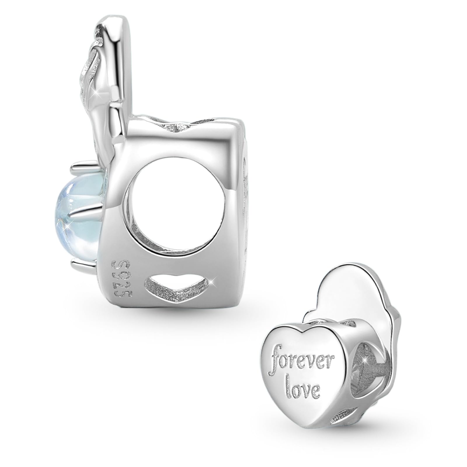 GNOCE Charm Bead Madre e Figlio Moonstone Charms In Argento 925 Con Zirconia Per Bracciali Collane Famiglia