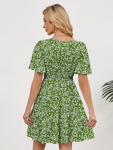 Image of UEAL Womens Cute Floral Smocked V Neck Flutter Sleeve Sundress with Pockets Casual Spring Summer Dresses for Women 2026