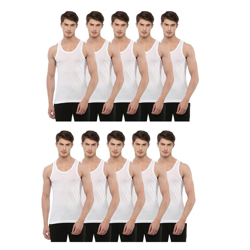 Image of INNERO Mens Vest White Sleeveless Pure Cotton Baniyan