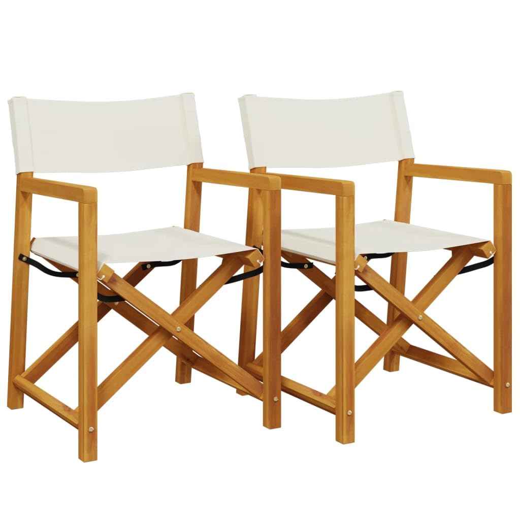 vidaXL Sillas de Director Plegables 2 Unidades Tela Blanco Crema, Silla Plegable, sillón de Director, Silla de Director de Madera Maciza de Acacia