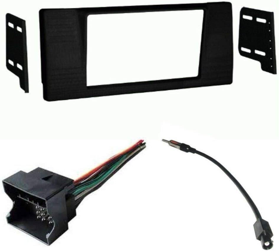 Double Din Car Stereo Dash Kit, Wire Harness, and AM/FM Radio Antenna Adapter Combo -Made for BMW: 2001 2002 2003 5 Series 525 530 540 M5 530i E39 -No Factory Nav Vehicles