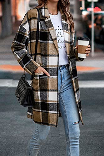 PRETTYGARDEN Women Plaid Shacket Jacket Trendy Fall Casual Button Wool Blend Tartan Trench Coat Winter Clothing with Pockets