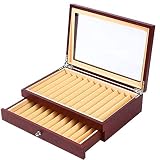 - - Nisorpa Expositor de plumas estilográficas y bolígrafos, 23 ranuras, de madera, vitrina, gran capacidad, caja de almacenamiento, cubierta de vidrio, organizador, roja, 31 x 21 x 8,5 cm