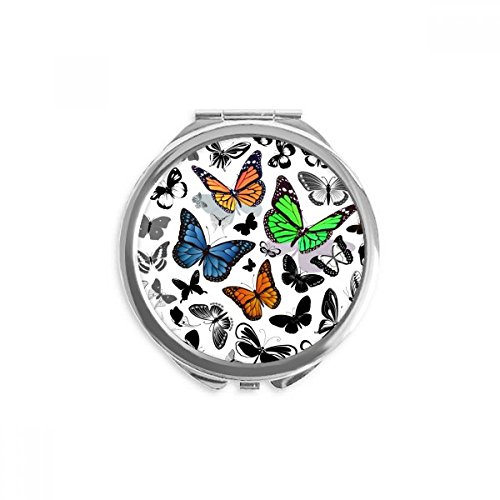 Miroir rond maquillage compact vintage de poche papillons multicolores petit format voyage