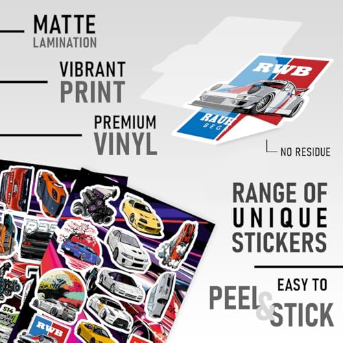 Image of CodersParadise - Ultimate Pack of 113 JDM Cars Stickers for Laptop, Journal, Bike Helmet, Diary, Guitar, Mobile Case - Waterproof Residue Free Stickers - Japanese Racing Cars