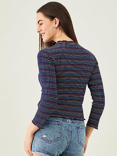 Image of Modeve Women Horizontal Stripes Striped Long Sleeves Top for Summer||Winterwear||