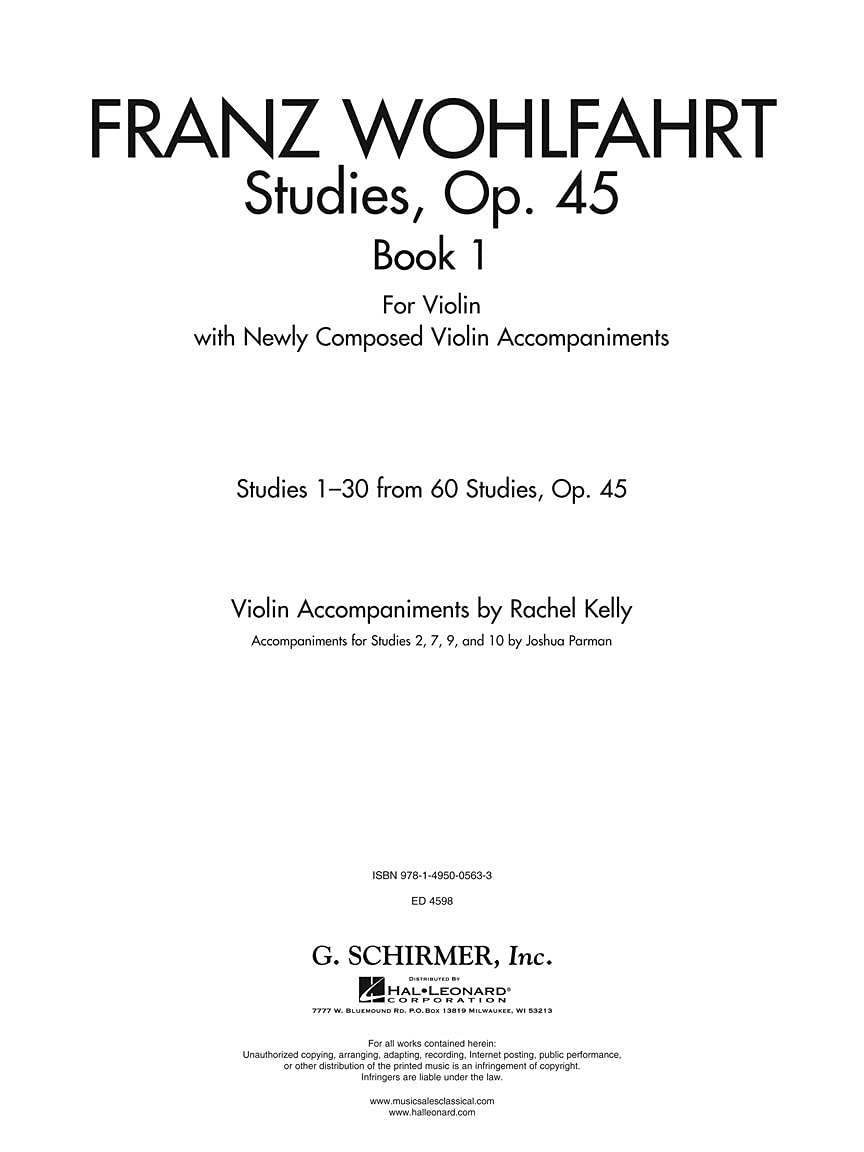 Studies, Op. 45: Violin With Violin Teacher Accompaniment, for Violin With Newly Composed Violin Accompaniments
