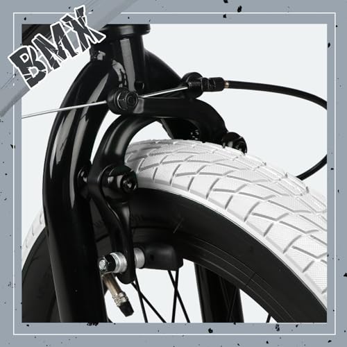 AVASTA 20 Zoll Freestyle Jugend BMX Fahrrad Kinder Fahrrad für 6 7 8 9 10 11 12 13 14 Jahre alt Jungen Mädchen Junge Erwachsene und Anfänger-Level-Fahrer mit 4 Peg, Schwarz mit Grau Reifen