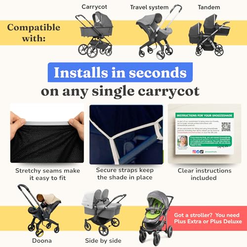 SnoozeShade Original 0-6m Pram and Buggy Sun Shade Blackout Cover Blocks 99% UV UPF 50 Baby Sleep Aid Better Than Breathable Mesh Canopy for Carrycot and Pushchair - View 6