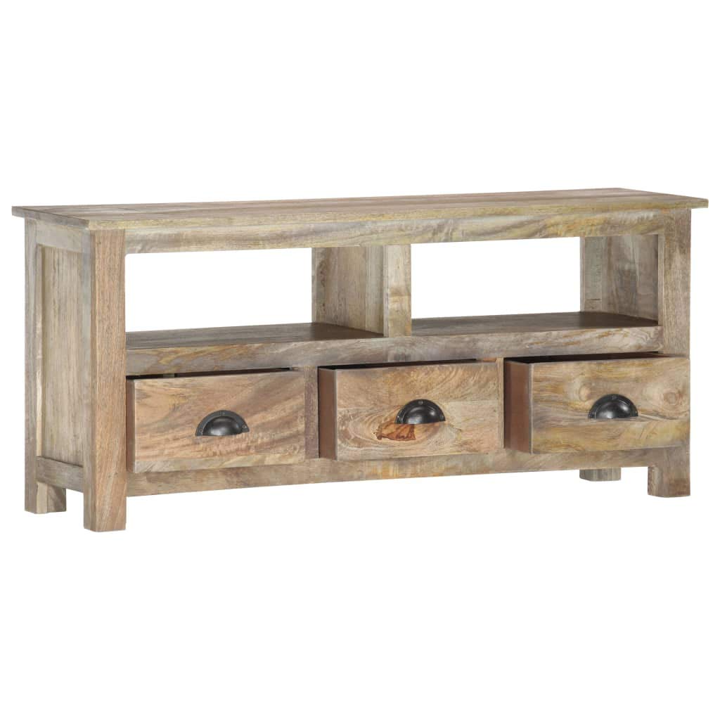 Szafka TV z litego drewna mango, 110 x 30 x 50 cm, z 2 półkami i 3 szufladami, nowoczesna szafka pod telewizor stojąca, wąska i szeroka, skandynawski mebel telewizyjny do salonu z miejscem do