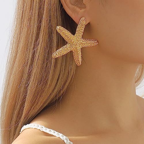 Starfish Earrings Gold Starfish Stud Earring for Women Boho Exaggerated Star Drop Earrings Vintage Seashell Earrings Beach Ocean Mardi Gras Carnival Jewelry2