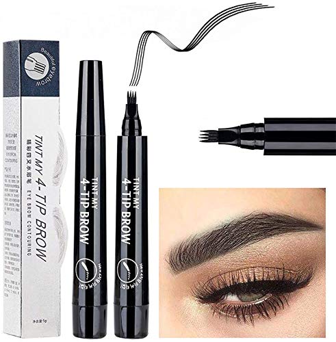 Zeako Matita per tatuaggi, eyebrow tatuaggi, penna per sopracciglia, penna per sopracciglia, con punta liquida, con 4 punte, matita per sopracciglia, resistente all'acqua e alle sbavature (nero)
