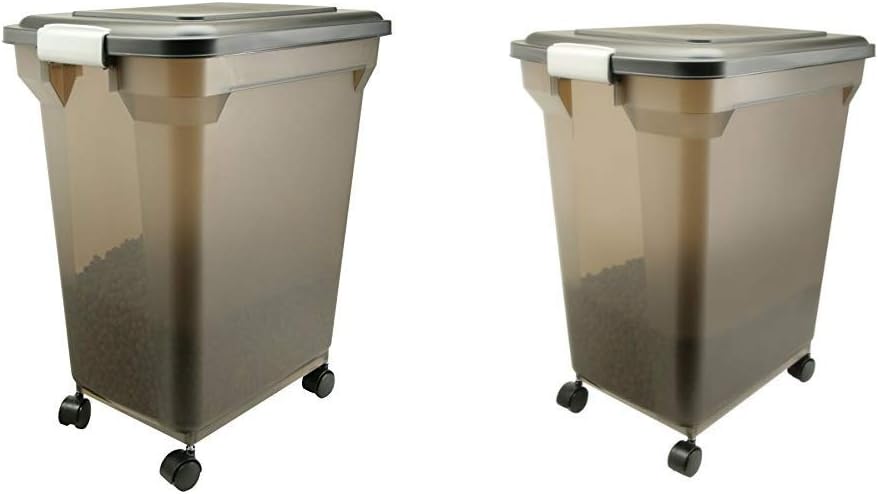 IRIS Premium Airtight Pet Food Storage Container, 42-Pounds, Smoke with IRIS Premium Airtight Pet Food Storage Container, 22-Pounds, Smoke