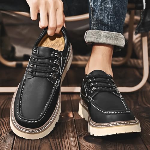 Mens Lace-Up Soft Toe Platform Work Shoes Round Toe Neat Suture Non-Slip Low Top Chunky Shoes for Work Office Dress Outdoor3