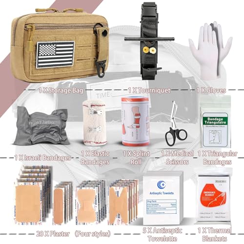 IFAK Trauma Kit with Tourniquet, 4-Inch Israeli Bandage, Elastic Bandages, Set of 34 Pieces Tactical First Aid Kit for Car, Camping, Hiking and Travel - Image 3