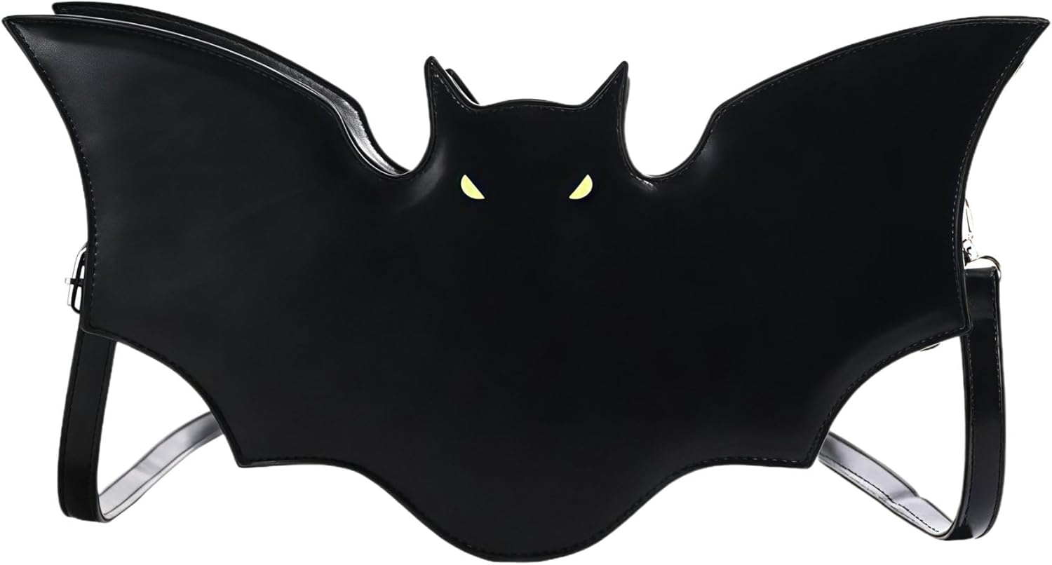 goth halloween gothic bat purse shoulder bag, small novelty emo vegan leather crossbody bags for women trendy, cute weird scene grunge accessories spooky gifts