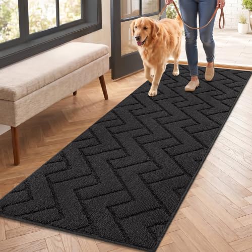 Image of hicorfe Dirt Trapper Indoor Doormat,20 inchx59 inch Welcome Door mat,Non Slip Backing Washable Door Mats,Absorbent and Resistant Low-Profile Entrance Inside Floor Mat for Front Back Door,Entryway (Charcoal)